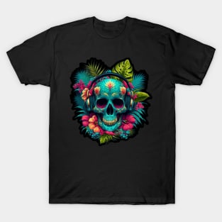 Colorful Floral Skull head design #6 T-Shirt